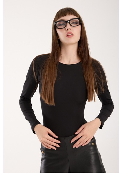 Gugus Kadın Bisiklet Yaka Uzun Kollu Çıtçıtlı/zıbın Body Siyah