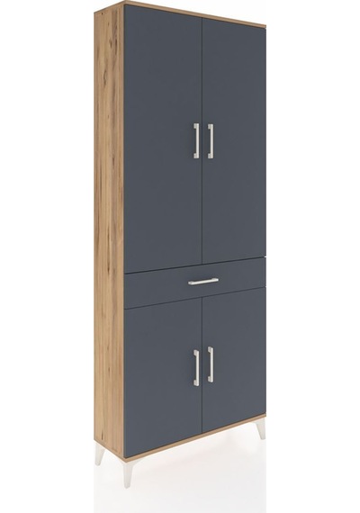 Arges Dolap 4 Raflı Tek Çekmeceli 4 Kapaklı 88x30x221 Çam-antrasit Atlas Çam