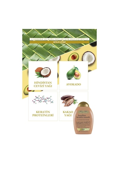 OGX Düzleştirici Brazilian Keratin Smooth Sülfatsız Bakım Kremi 385 ML