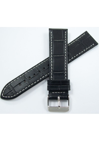 Bizon Deri Saat Kayışı 24Mm Xl Uzun Siyah Ince Klasik Kroko Dese