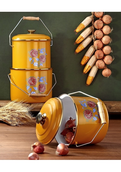 Bonera Emaye 3 Lü Bakraç Set - 14-16-18 Cm Hardal Sarısı
