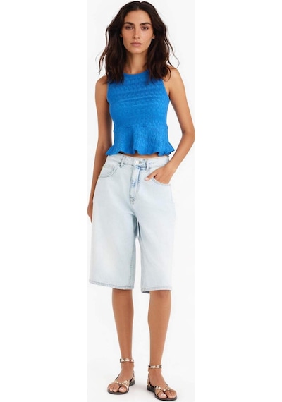 Defacto Slim Fit Dar Kesim Bisiklet Yaka Bürümcük Atlet F6277ax25smbe43 Mavi