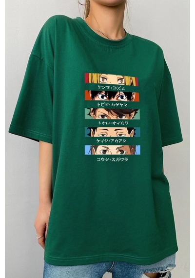 Unisex Cosplay Haikyuu Baskılı T-shirt Yeşil