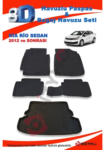 Kia Rio Sedan 2012 Ve Sonrası Paspas Ve Bagaj Havuzu Seti Siyah