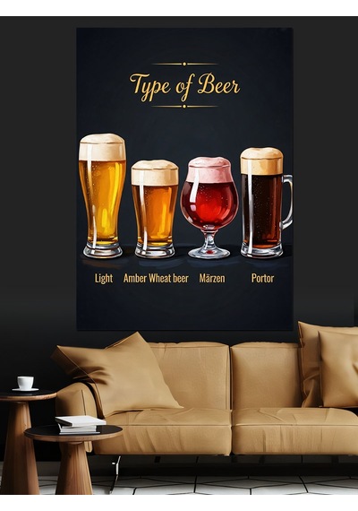 Ahşap Tablo "type Of Beer" Rehberi Ve Bardaklar