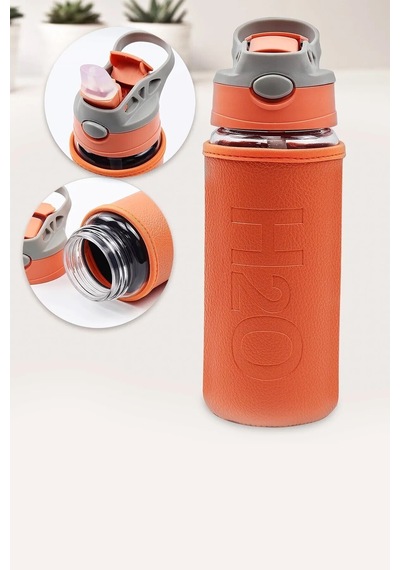 Deri Kılıflı Pipetli Cam Matara - 500 Ml-h2o87152 Turuncu