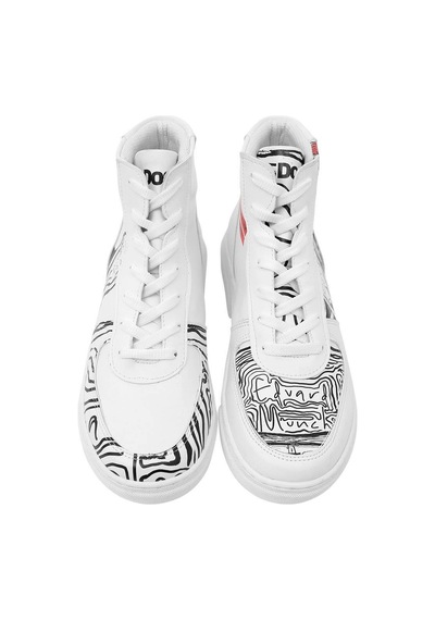 Kadın Vegan Deri Beyaz High Sneakers - Edvard Munch The Scream Muse Tasarım Çok Renkli