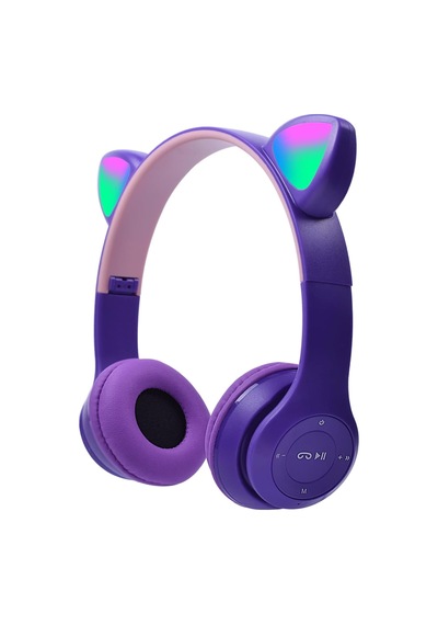Çocuk Kulaklığı, Led Parlayan Kedi Kulaklı, Mikrofonlu Takılabilir, Tf Kartı, Katlanabilir Blue