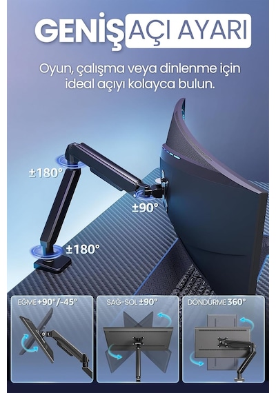 Monitör Kolu Vesa Uyumlu Hareket Ayarlanabilir Monitör Standı 17-32" 9kg Kapasite Tutucu Tek Kollu