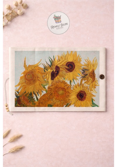 Kitap Kılıfı Ve Metal Kitap Ayracı Seti Van Gogh Ayçiçekleri