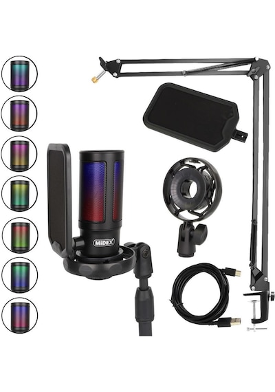 Midex V6 Rgb Set Usb Oyuncu Ve Yayıncı Mikrofonu Condenser Stüdyo Kayıt Gaming Tiktok Twitch Canlı Yayın Discord Youtube