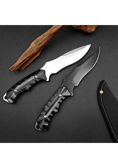 Valkyrie 26 Cm Büyük Boy Çelik Sabit Bıçak Outdoor Kamp Av Bıçağı + Kılıf Ergonomik Paslanmaz Çelik Siyah Siyah