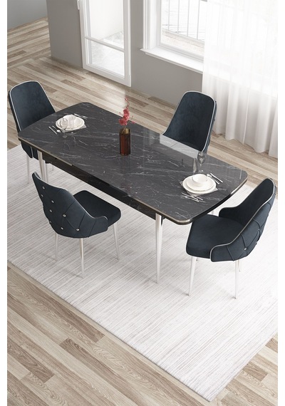 Canisa Tia Serisi 80x132 Açılabilir Mdf Siyah Mermer Desen Krom Detay Masa Takımı Ve 4 Antrasit Sandalye Masa Siyah Mermer Desen Sandalye Antrasit Canisa Tia Serisi 80x132 Açılabilir Mdf Siyah Mermer Desen Krom Detay Masa Takımı Ve 4 Antrasit Sandalye Masa Siyah Mermer Desen Sandalye Antrasit