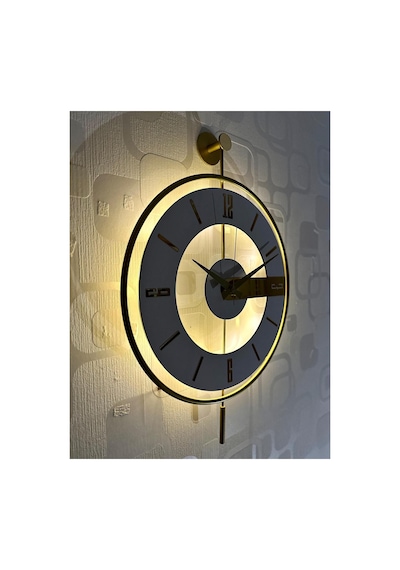Pey Aksesuar Metal Camlı 40x60cm Duvar Saati Işıklı Gerçek Cam Duvar Saati Modern Tasarım Gold-şeffaf-beyaz
