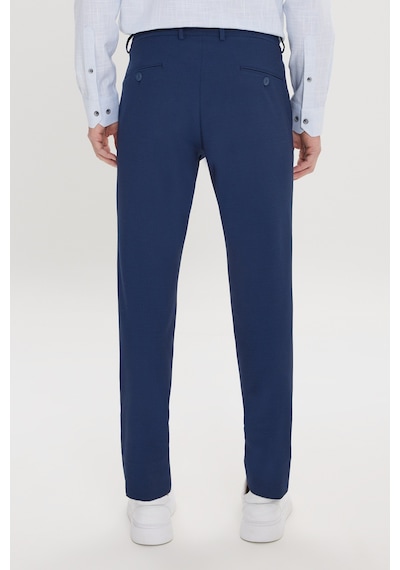 AC&Co / Altınyıldız Classics Erkek Lacı Slim Fit Dar Kesim Beli Bağlamalı Yan Cep Gofre Desenli Pantolon Lacivert