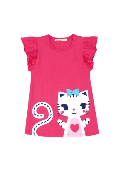 Fırfırlı Kedicik Kız Çocuk T-shirt Tayt Takım