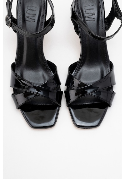 Luvishoes Luvi Shoes Melin Siyah Rugan Çapraz Bantlı Kadın Topuklu Ayakkabı Siyah Rgn