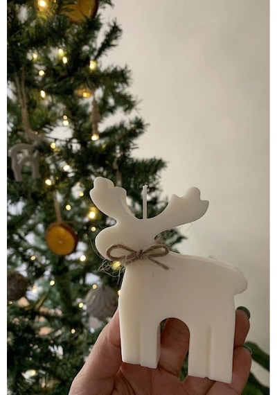 Dekoratif Yılbaşı Geyik Kokulu Mum - Soya Wax Mum 1 Adet Deerc001