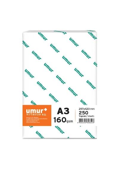 Umur A3 Gramajlı Fotokopi Kağıdı 160 Gram 1 Paket 250 Yaprak