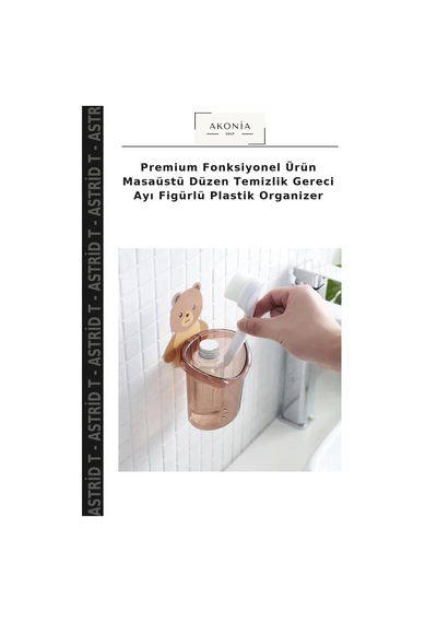 Premium Fonksiyonel Ürün Masaüstü Düzen Temizlik Gereci Ayı Figürlü Plastik Organizer Çok Renkli