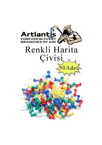 Harita Çivisi Renkli 50 Li 1 Paket Renkli Mantar Pano Raptiyesi Pano İğnesi Ofis Okul Büro Renkli Harita Çivisi 1 M