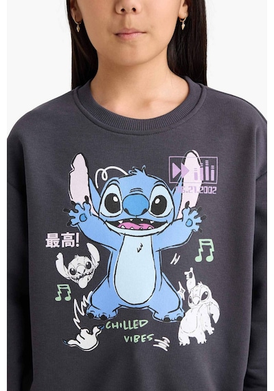 Defacto Kız Çocuk Disney Lilo & Stitch Relax Fit Bisiklet Yaka Sweatshirt F3410a825auar31 Antrasit