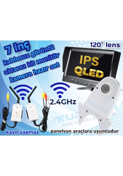 Kablosuz 7 İnç Ekran Beyaz Tepe Kamera Set Kayıt Yapmaz - 12 Volt