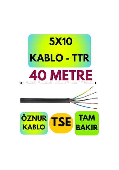Öznur 5x10 Ttr Kablo Siyah Metre Seçenekli - 40 Metre