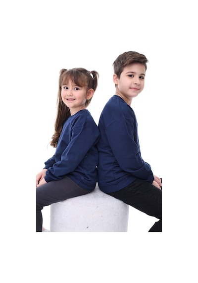 Basic Bisiklet Yaka Şardonlu Çocuk Sweatshirt 3-10 Yaş Krem Lacivert