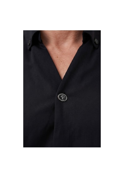 Deepsea Siyah Slim Fit Kolay Ütülenebilir Açık Dik Yaka Likralı Erkek Gömlek 2602615