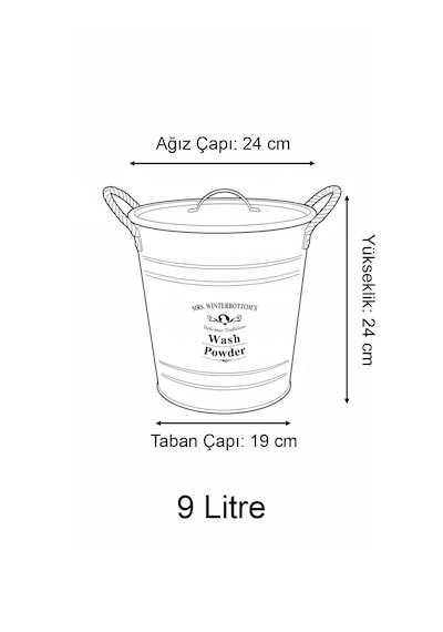 Metal 9 Litre Kapaklı Deterjanlık Ve Deterjan Saklama Kovası - Çok Amaçlı Banyo Saklama Kabı Beyaz