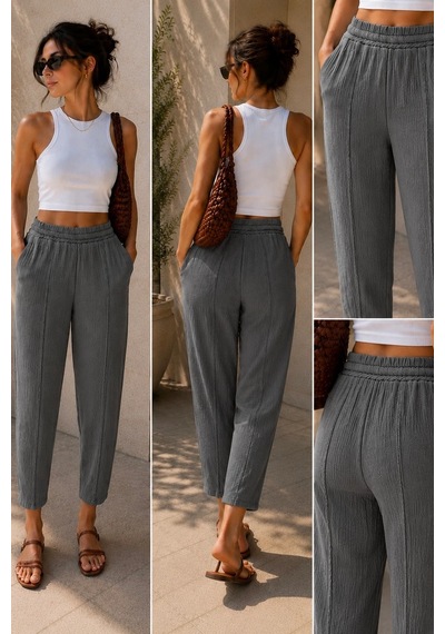 Bbbutikbasic Kadın Müslin Havuç Kesim Rahat Pantolon My3535 gri