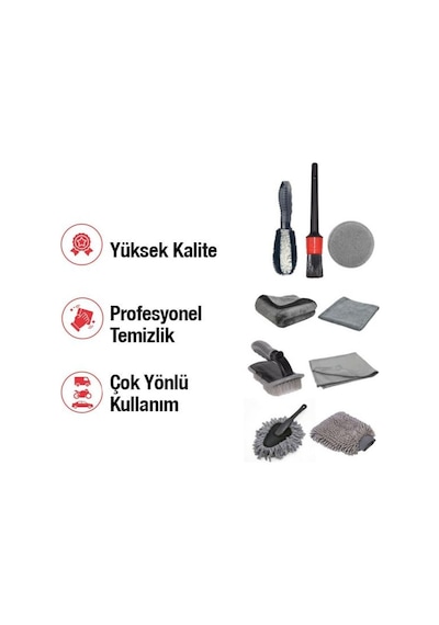 Polham 9 Parçalı Araba, Motorsiklet İçin Detaylı Temizleme Seti, Oto Bakım Seti, Mikrofiber Set