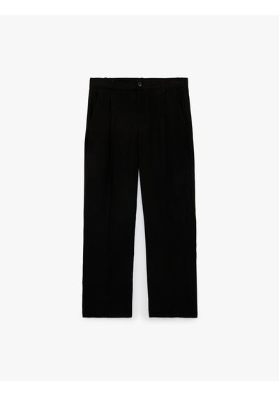 Koton Pileli Cep Detaylı Regular Fit Viskon Kumaş Pantolon Siyah 6sam40112hw