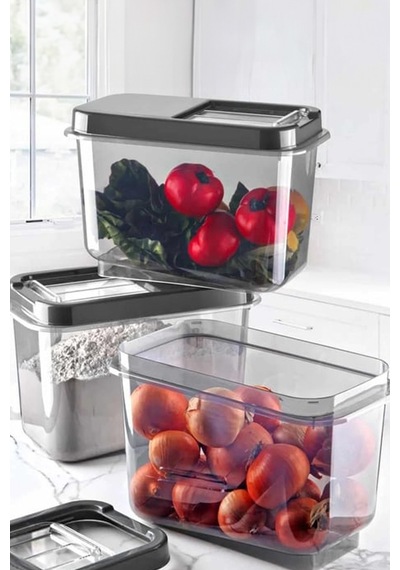 Thentech 7,5 Litre Kuru Bakliyat Saklama Kabı Sürgülü Kapaklı Pratik Kullanımlı Sürgülü Kapaklı Ekru