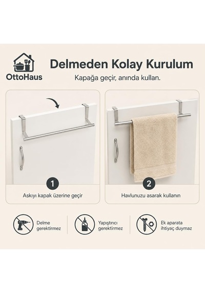Ottohaus Kapak Üstü Havlu Askısı, Paslanmaz Çelik Mutfak Dolabı H