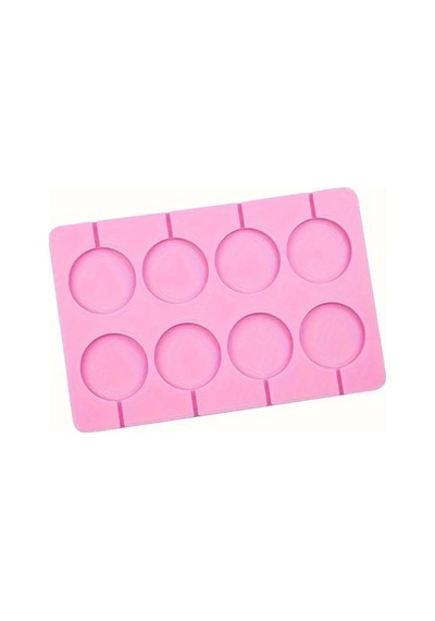Kalıp Çubuklu Halka Şeker, Çikolata, Dondurma, Lolipop Silikon Kalıbı 8'li Pembe
