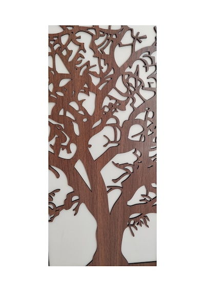 3 Parça Ağaç Tablo Lazer Kesim Dekoratif Tablo 42x62 Krem Ceviz