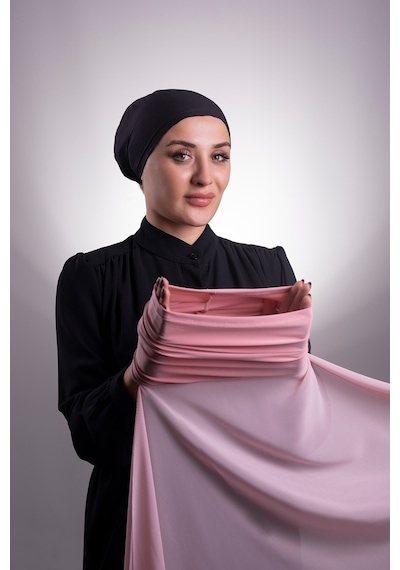 Hürrem Bone Pudra Pratik Hazır Geçmeli Şal Şifon Boru Boneli 3001_06