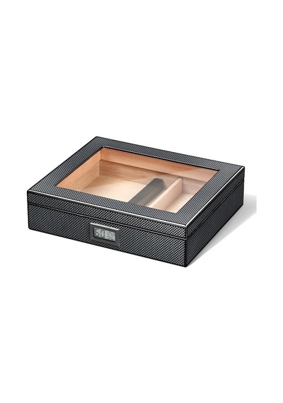 Falconetti Karbon Fiber Siyah Camlı Kısa Humidor Puro Kutusu rc38