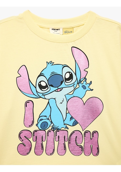 Koton Kısa Kollu Bisiklet Yaka Pamuklu Lisanslı Stitch Baskılı Tişört Sarı 6skg10496ak