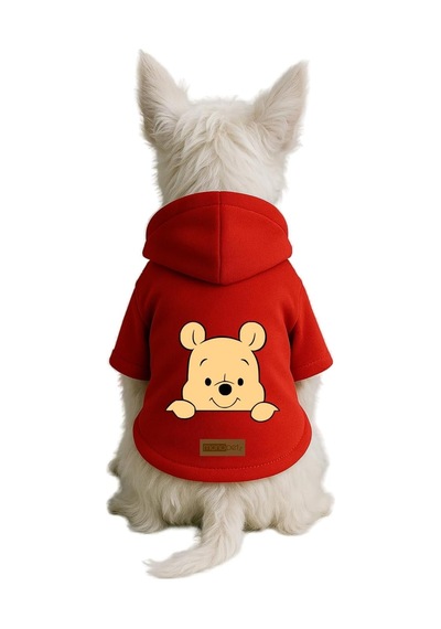 Baskılı İçi Polarlı Köpek Ve Kedi Kıyafeti & Elbisesi - Bej Renk Kapüşonlu Hoodie B693e, M