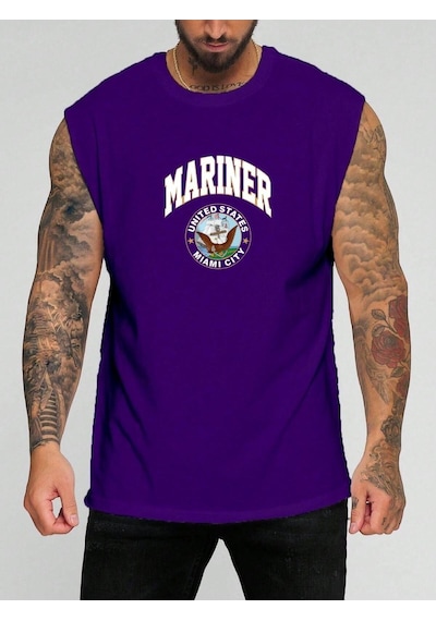 Mariner Baskılı Kolsuz Tişört Mor