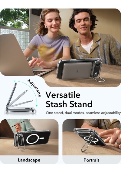 Esr Apple Uyumlu iPhone 17 Air Classic Hybrid Magsafe Standlı Kılıf- Kamera Kontrol Buton - Şeffaf Şeffaf