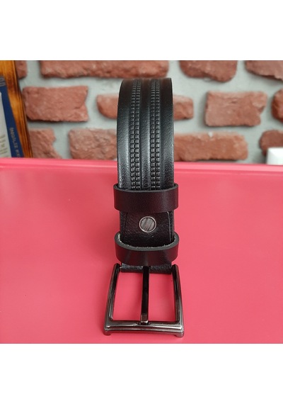 Real Leather Erkek Kemer Baskı Desenli Siyah Hakiki Vejetal Dana Deri 3.5 CM Siyah