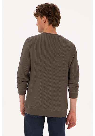 U.S. Polo Assn. Erkek Bisiklet Yaka Regular Fit Petek Dokulu Vizon Sweatshirt 50316304-VR052