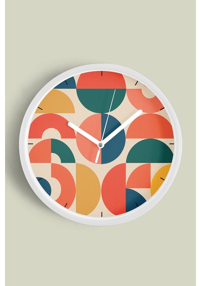Geometrik Desenli Modern Tasarım Duvar Saati - 25cm - Önü Camlı Beyaz Kasa - Sessiz Mekanizma-jh0550 Beyaz