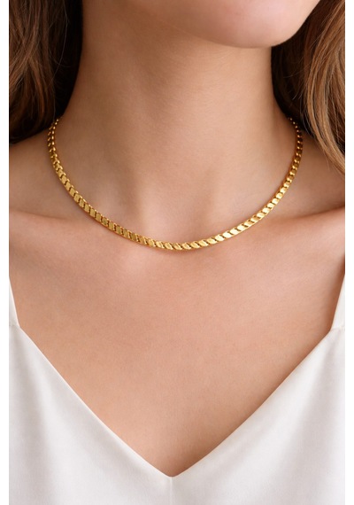 Çelik Gold Kuyumcu Model Pullu Arpa Zincir Kolye 45 Cm -kararma Yapmaz- Altın
