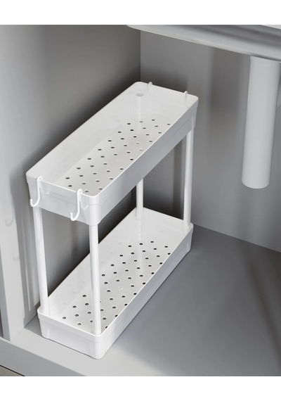 Rafata Çok Amaçlı 2 Katlı Evye Altı Düzenleyici Askılı Banyo Dolap İçi Organizeri Rafı Standı Plasti Diğer