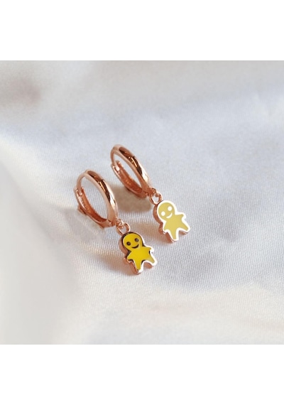 Gülen Yüz Halka Rose Gold Kaplama Gümüş Küpe Gümüş